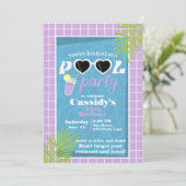 Retro paarse lavender Summer Pool Birthday Party Kaart (Staand voorkant)