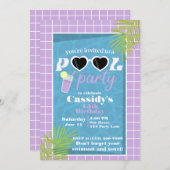 Retro paarse lavender Summer Pool Birthday Party Kaart (Voorkant / Achterkant)