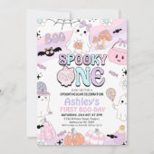 Retro Paarse Meisjes Spooky Halloween 1e Verjaarda Kaart (Voorkant)