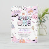 Retro Paarse Meisjes Spooky Halloween 1e Verjaarda Kaart (Staand voorkant)