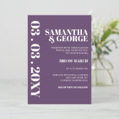 Retro Paarse moderne uitnodiging tot huwelijk (Staand voorkant)