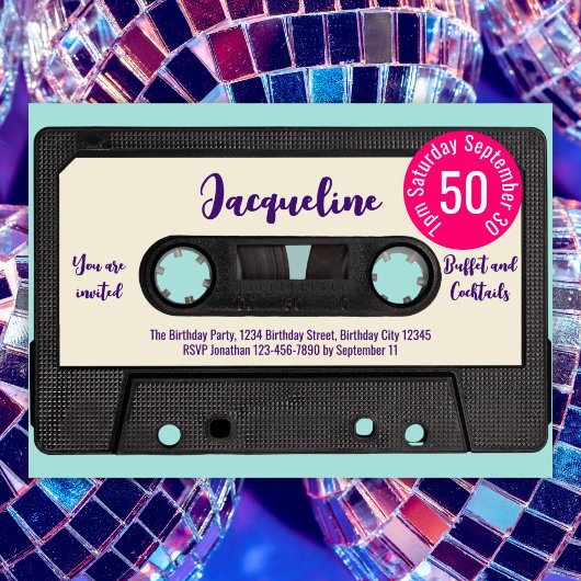 Retro Paarse Muziek Cassette Mix Tape 50e Verjaard Kaart