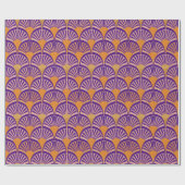 Retro paarse oranje art deco fans patroon cadeaupapier (Vlak)