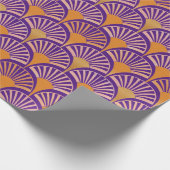Retro paarse oranje art deco fans patroon cadeaupapier (Hoek)