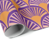 Retro paarse oranje art deco fans patroon cadeaupapier (Rol Hoek)