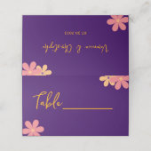 Retro Paarse Oranje Floral Wedding Party Plaatskaartje (Buitenkant ongevouwen)