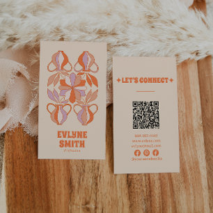 Retro Paarse Oranje QR Code Groovy Kleurrijke Boho Visitekaartje