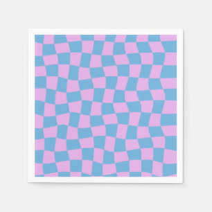 Retro Paarse Periwinkle Abstract Blauwe Schaakbord Servet