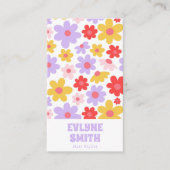 Retro Paarse QR Code Groovy Bloemen Girly Boho Visitekaartje (Voorkant)