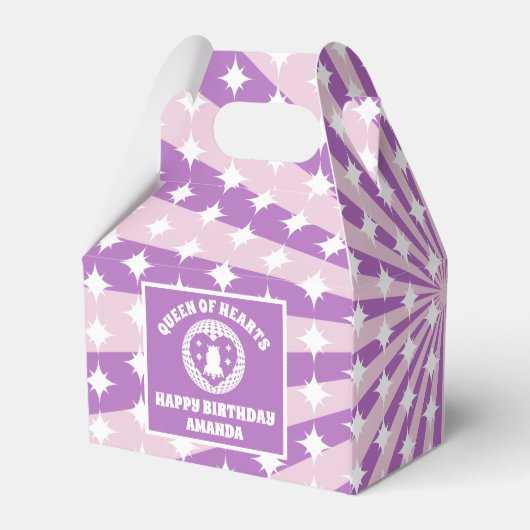 Retro Paarse Queen of Hearts verjaardagsfeestje Bedankdoosjes (Achterkant)