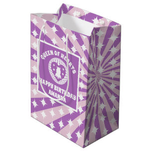 Retro Paarse Queen of Hearts verjaardagsfeestje Medium Cadeauzakje