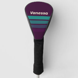 Retro Paarse Regenboog Dwars Strepen met Naam Golfheadcover