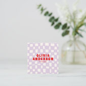 Retro Paarse Rode QR Code Groovy Geruit Boho Fun Vierkante Visitekaartje (Staand voorkant)