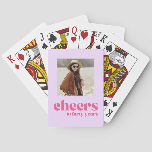 Retro Paarse & Roze, 40e verjaardag Pokerkaarten (Achterkant)
