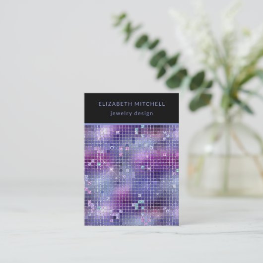 Retro Paarse Roze Blauwe Disco Oorbel Display Kaar Visitekaartje (Staand voorkant)