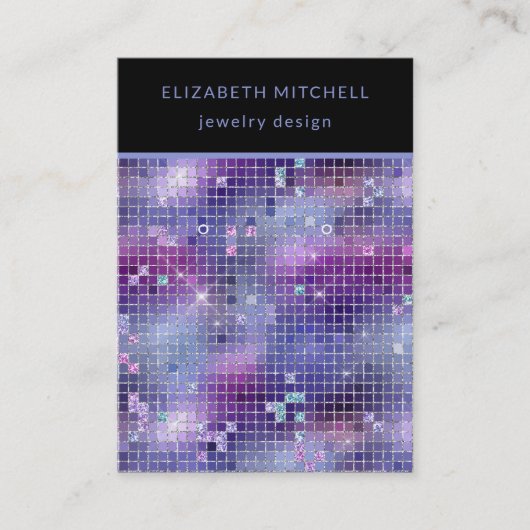 Retro Paarse Roze Blauwe Disco Oorbel Display Kaar Visitekaartje (Voorkant)