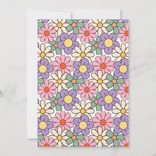 Retro Paarse Roze Bloemen Groovy 40e Verjaardag Kaart (Achterkant)