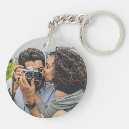 Retro Paarse Roze Disco Bal Foto Bruiloft Favor Sleutelhanger (Achterkant)