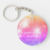 Retro Paarse Roze Disco Bal Foto Bruiloft Favor Sleutelhanger (Voorkant)