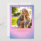 Retro Paarse roze gradiënt 3 Foto Afstuderen Aankondiging (Voorkant)