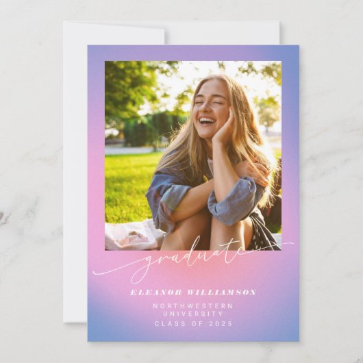 Retro Paarse roze gradiënt 3 Foto Afstuderen Aankondiging (Voorkant)