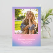 Retro Paarse roze gradiënt 3 Foto Afstuderen Aankondiging (Staand voorkant)