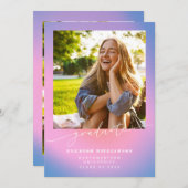 Retro Paarse roze gradiënt 3 Foto Afstuderen Aankondiging (Voorkant / Achterkant)