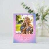 Retro Paarse roze gradiënt foto Afstuderen Briefkaart (Staand voorkant)