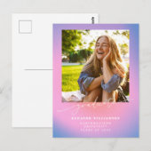 Retro Paarse roze gradiënt foto Afstuderen Briefkaart (Voorkant / Achterkant)