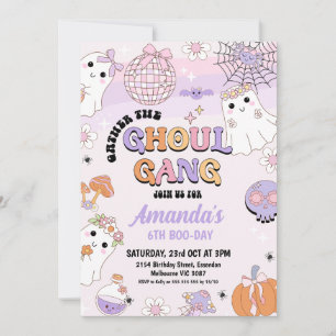 Retro Paarse Roze Halloween Ghoul Gang Verjaardag Kaart