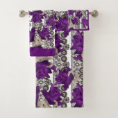 Retro, paarse rozen bad handdoek (Insitu)