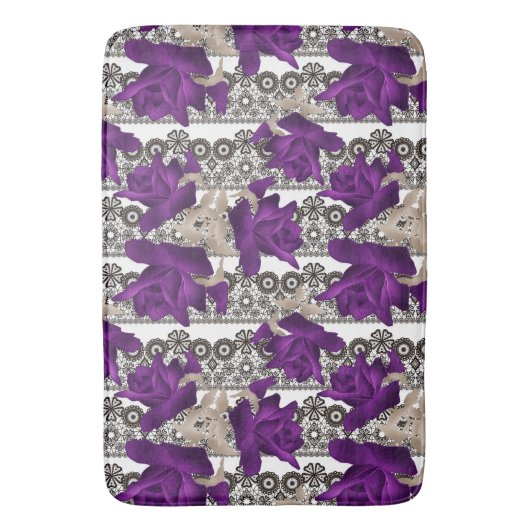 Retro, paarse rozen badmat (Voorkant Verticaal)