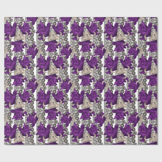 Retro, paarse rozen cadeaupapier (Vlak)