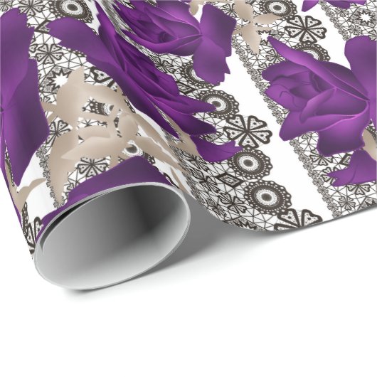 Retro, paarse rozen cadeaupapier (Rol Hoek)