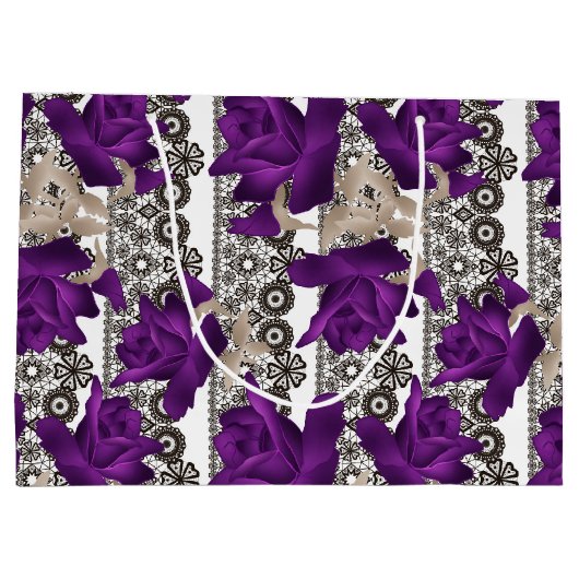 Retro, paarse rozen groot cadeauzakje (Achterkant)