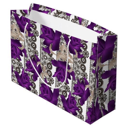 Retro, paarse rozen groot cadeauzakje (Achterkant Gekanteld)