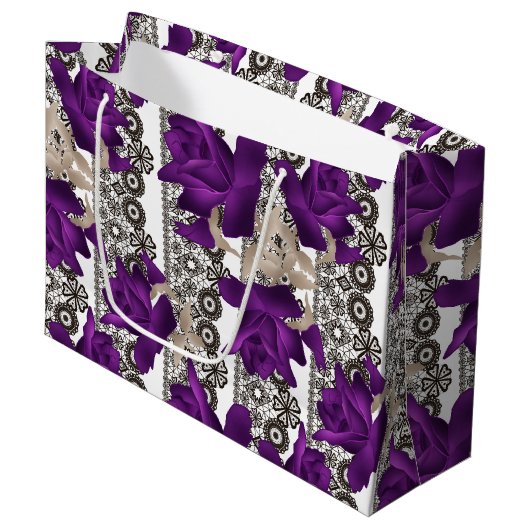 Retro, paarse rozen groot cadeauzakje (Voorkant Gekanteld)