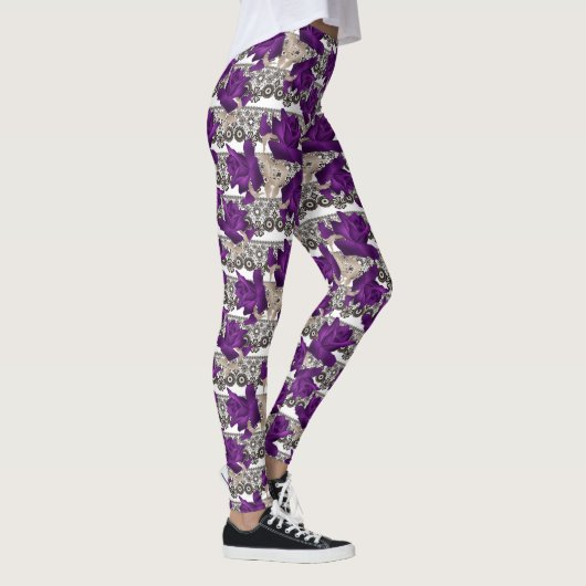 Retro, paarse rozen leggings (Rechts)