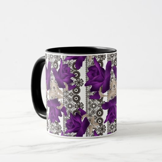 Retro, paarse rozen mok (Voorkant links)