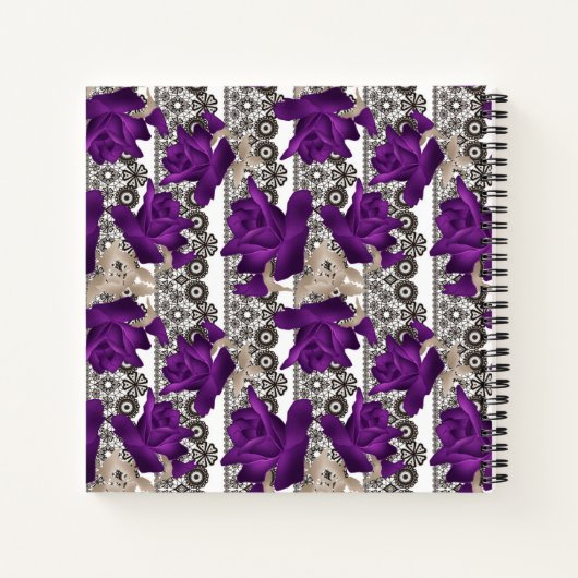 Retro, paarse rozen notitieboek (Achterkant)
