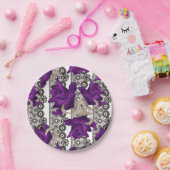 Retro, paarse rozen papieren bordje (Feest)