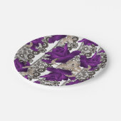 Retro, paarse rozen papieren bordje (Gekanteld)