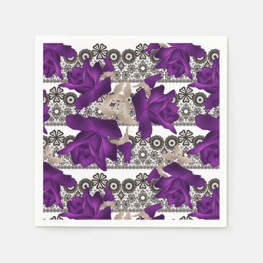 Retro, paarse rozen servet (Voorkant)