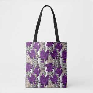 Retro, paarse rozen tote bag