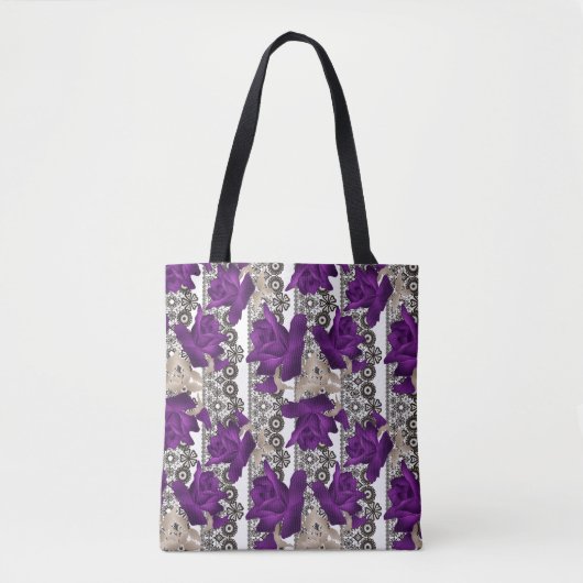 Retro, paarse rozen tote bag (Voorkant)