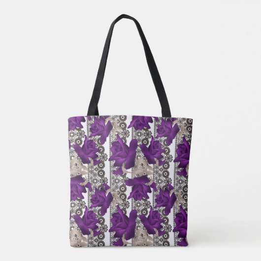 Retro, paarse rozen tote bag (Achterkant)