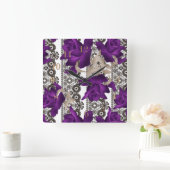 Retro, paarse rozen vierkante klok (Huis)