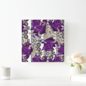 Retro, paarse rozen vierkante klok (Huis)