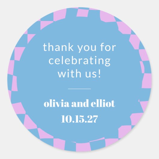 Retro Paarse Schaakbord Aangepaste Koppel Shower Ronde Sticker (Voorkant)