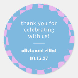 Retro Paarse Schachbrett Patroon Aangepaste Koppel Ronde Sticker